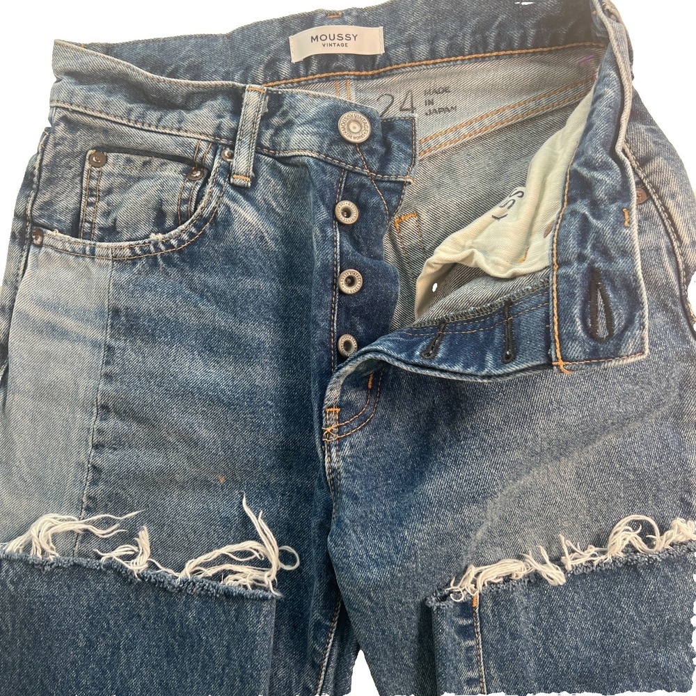 Moussy Women's Jeans Made In Japan Size 24 Blue Cotton Raw Hem W26